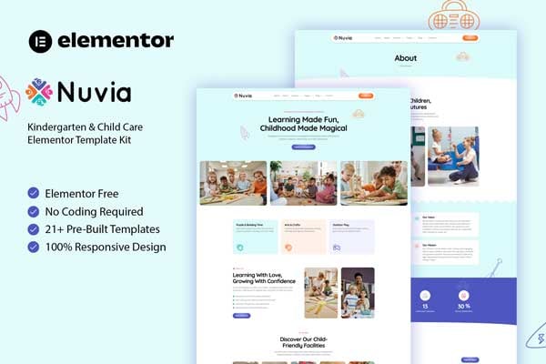 Nuvia - Kindergarten & Child Care Elementor Template — Elementor template kit cover