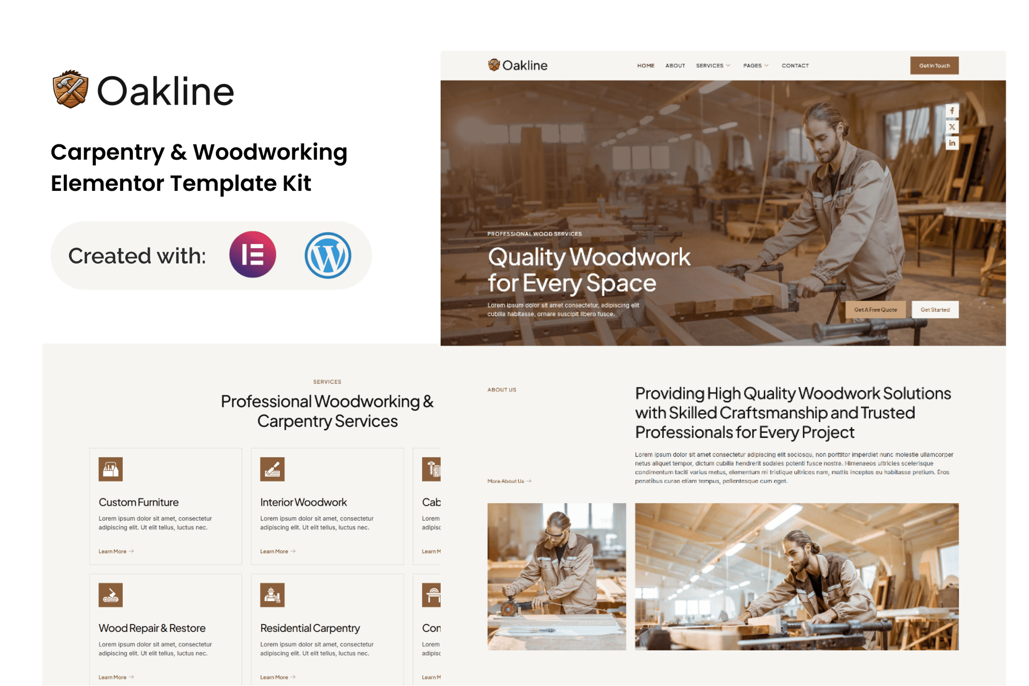 Oakline - Carpentry & Woodworking Elementor Template — Elementor template kit cover