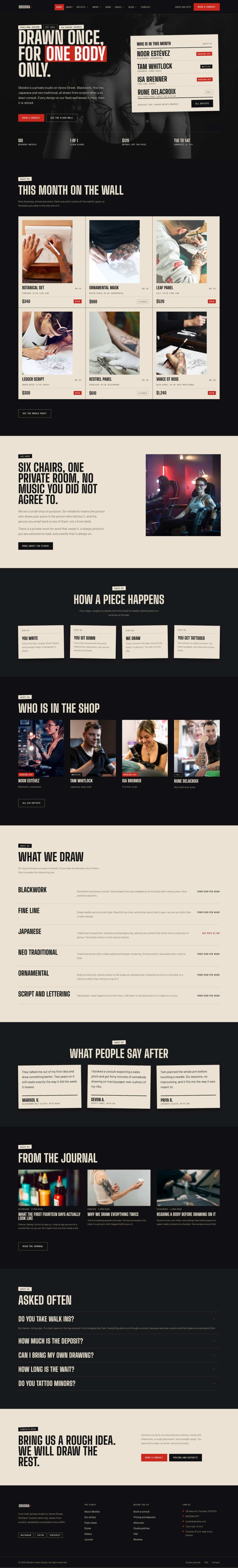 Home — Obsidra - Tattoo Studio & Artist Elementor Template