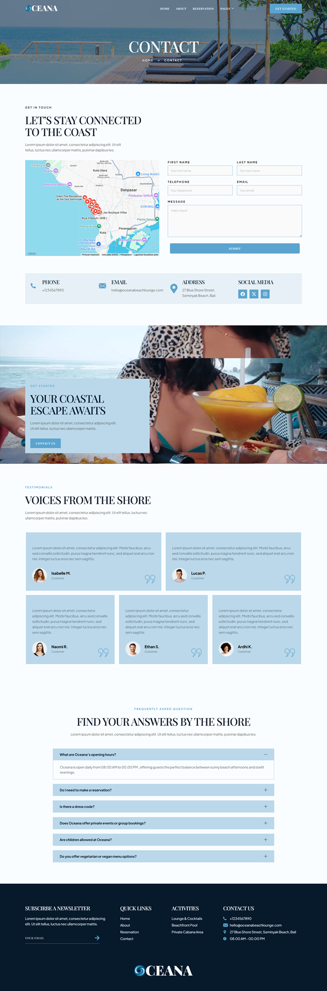 Contact — Oceana - Beach Club Lounge Bar & Resort Elementor Template