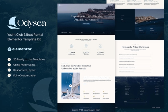 Odysea - Yacht Club & Boat Rental Elementor Template — Elementor template kit cover
