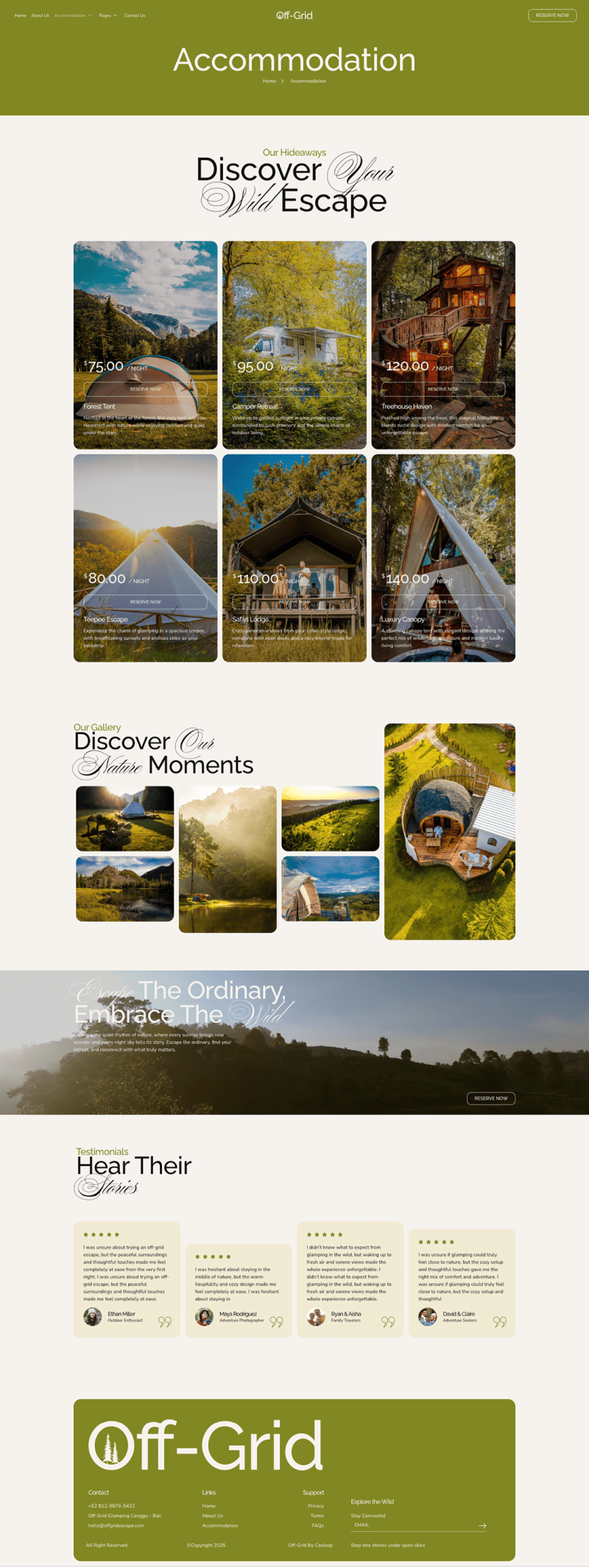 Accommodation — Off-Grid - Modern Natural Glamping Elementor Template
