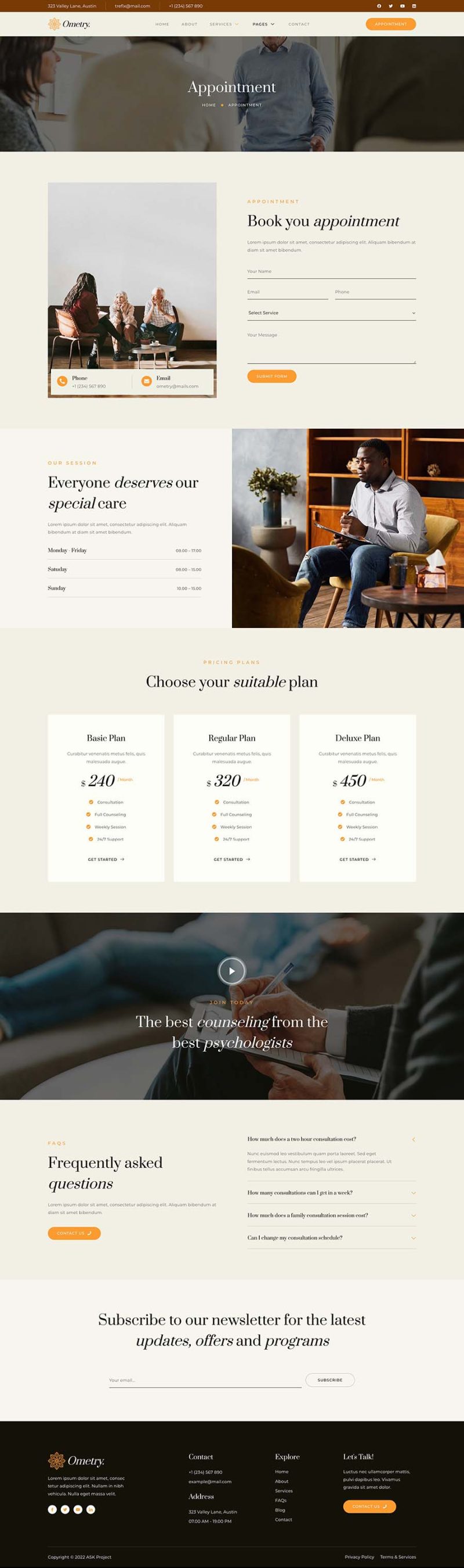 Appointment — Ometry - Psychology Therapy & Counseling Elementor Template