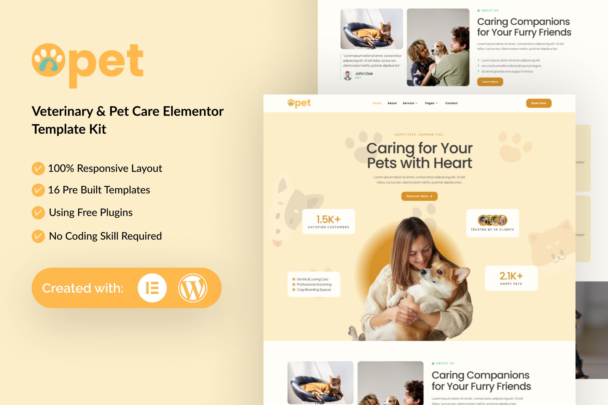 Opet - Veterinary & Pet Care Elementor Template — Elementor template kit cover