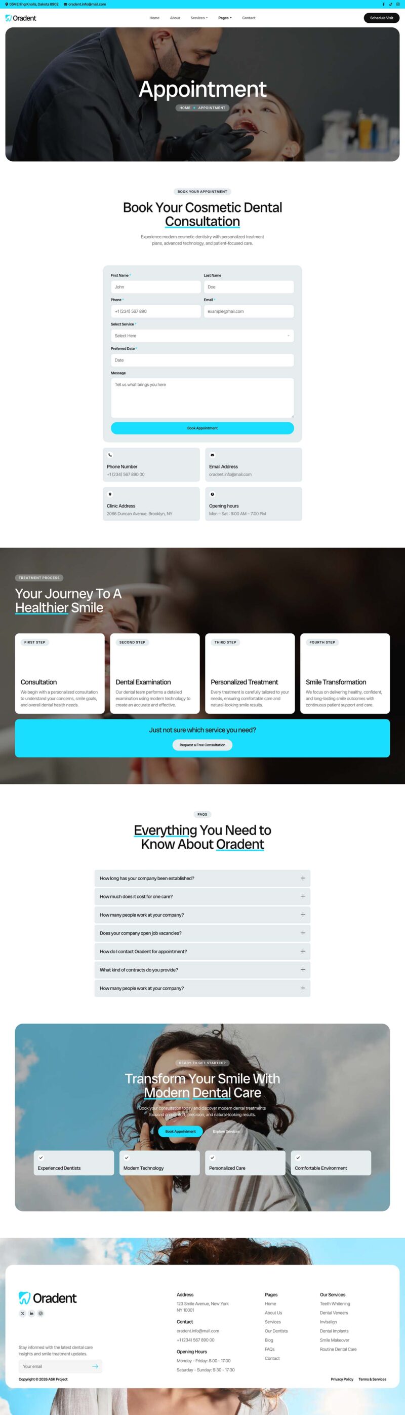Appointment — Oradent - Cosmetic Dental Clinic Elementor Template