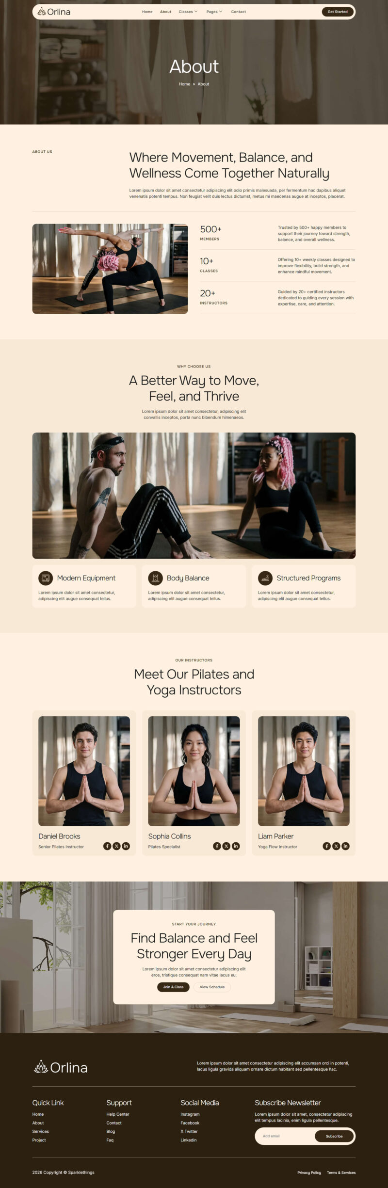 About — Orlina - Pilates & Yoga Studio Elementor Template