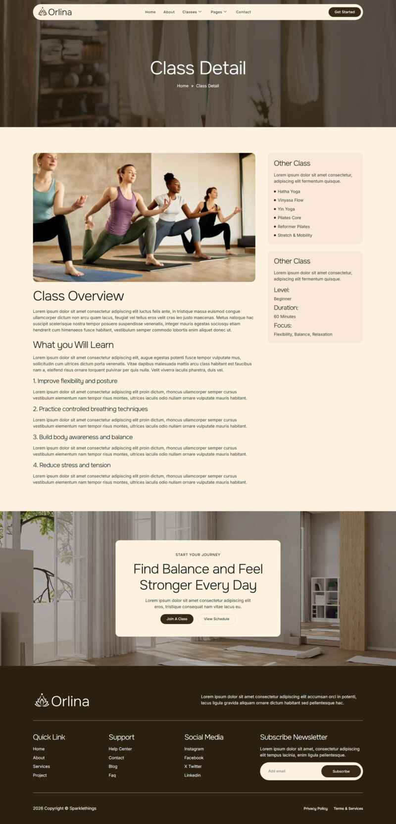 Class Detail — Orlina - Pilates & Yoga Studio Elementor Template
