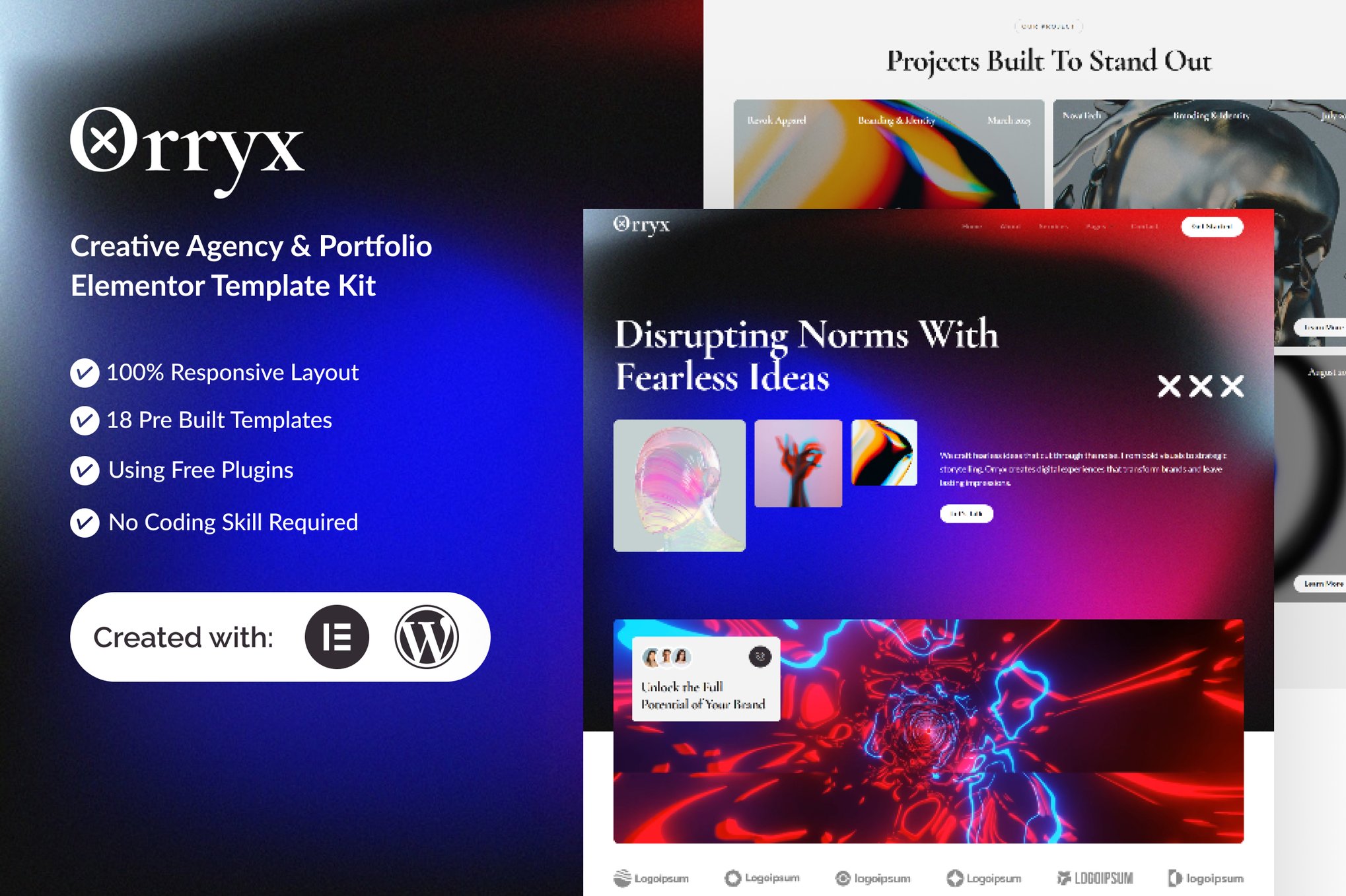 Orryx - Creative Agency & Portfolio Elementor Template — Elementor template kit cover