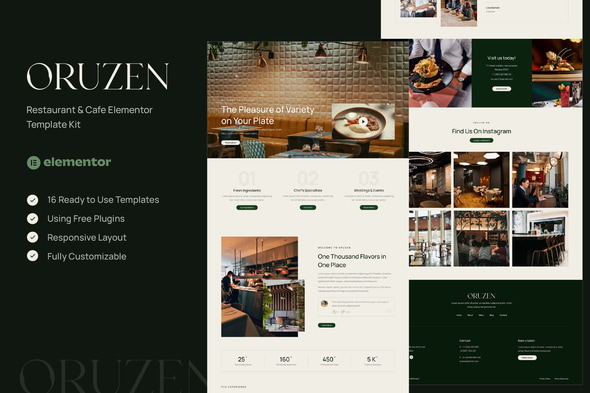 Oruzen - Restaurant & Cafe Elementor Template — Elementor template kit cover