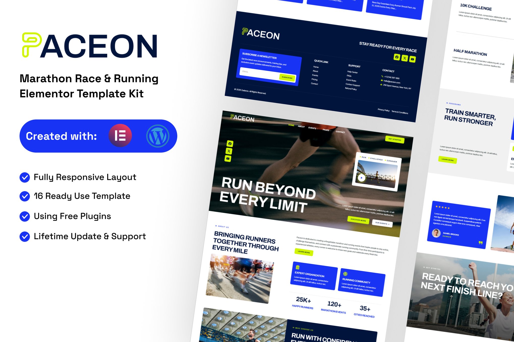 Paceon - Marathon Race & Running Elementor Template — Elementor template kit cover