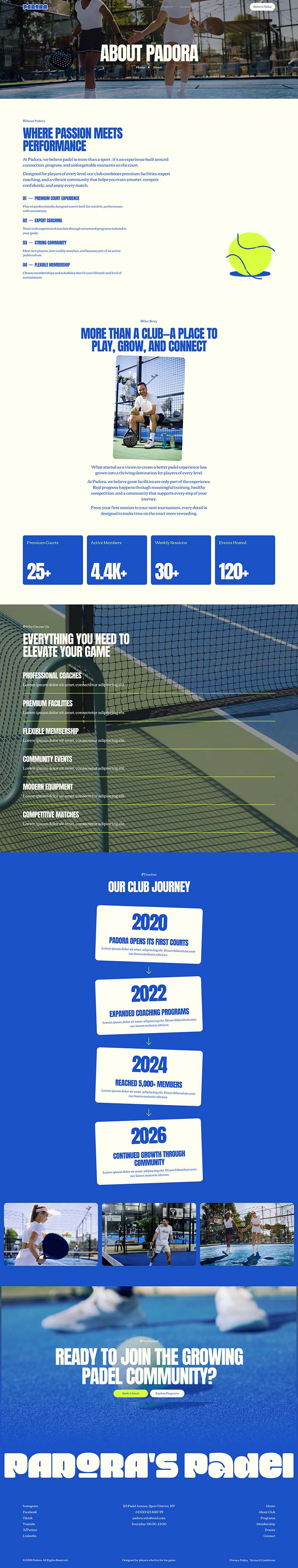 About — Padora — Padel Club & Academy Elementor Template