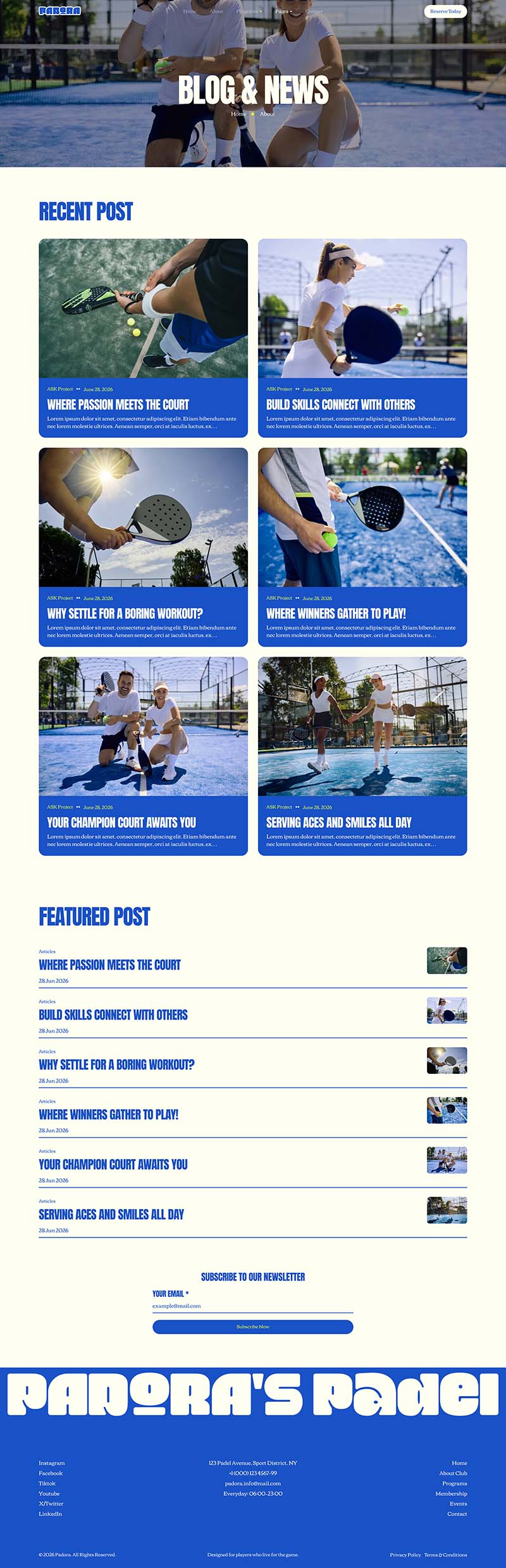 Blog — Padora — Padel Club & Academy Elementor Template