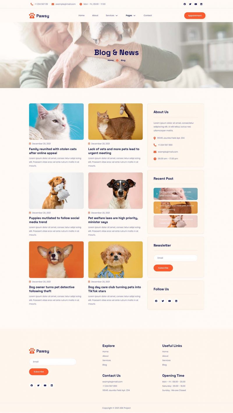 Blog — Pawsy - Pet Care & Veterinary Elementor Template