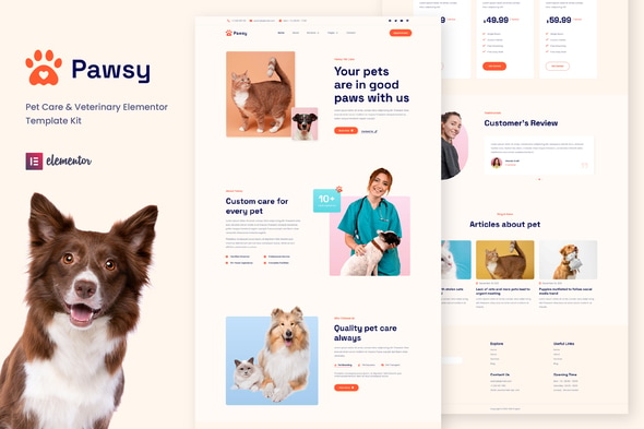 Pawsy - Pet Care & Veterinary Elementor Template — Elementor template kit cover