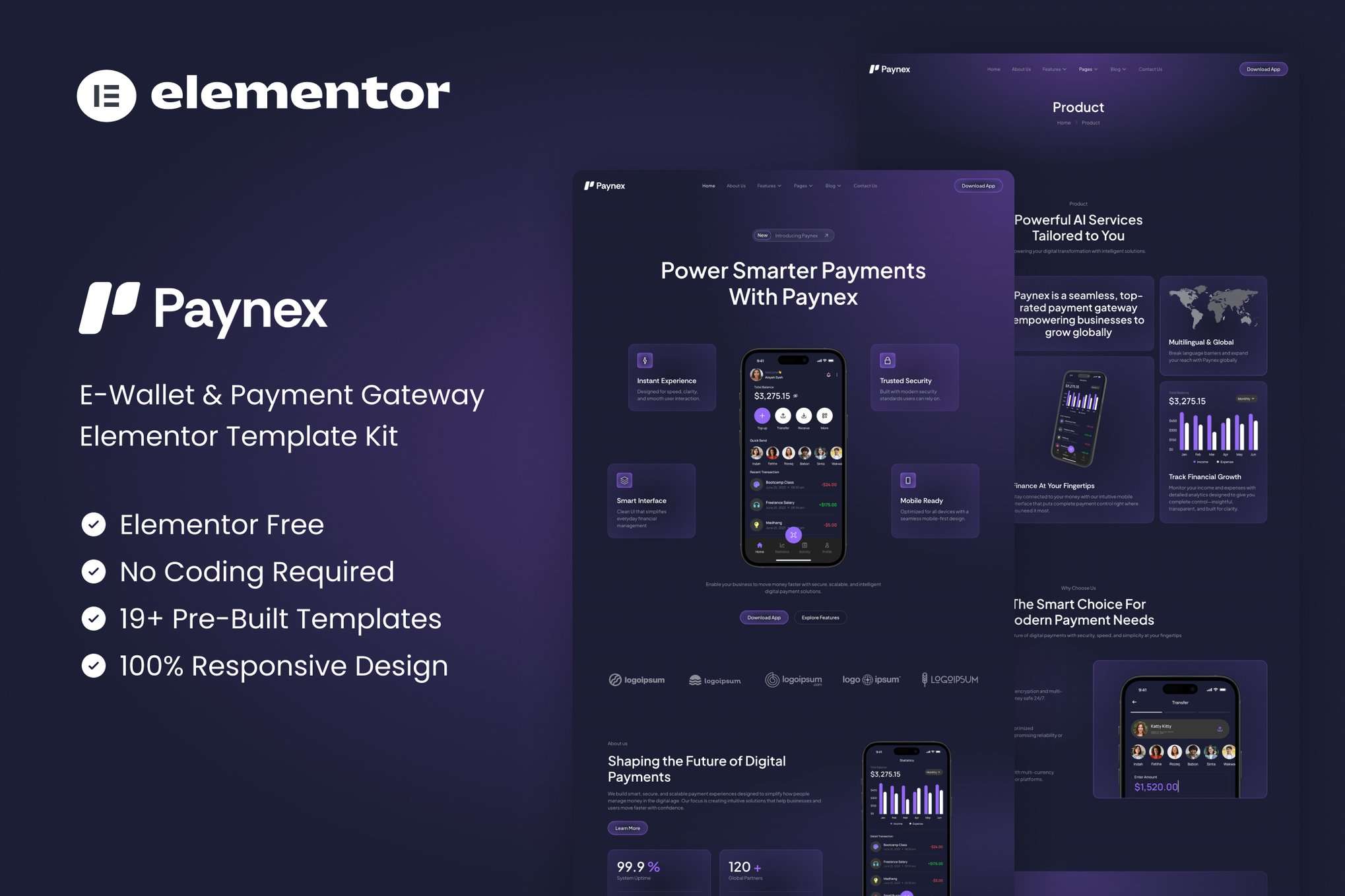 Paynex - E-Wallet & Payment Gateway Elementor Template — Elementor template kit cover