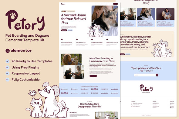 Petory - Pet Boarding & Daycare Elementor Template — Elementor template kit cover
