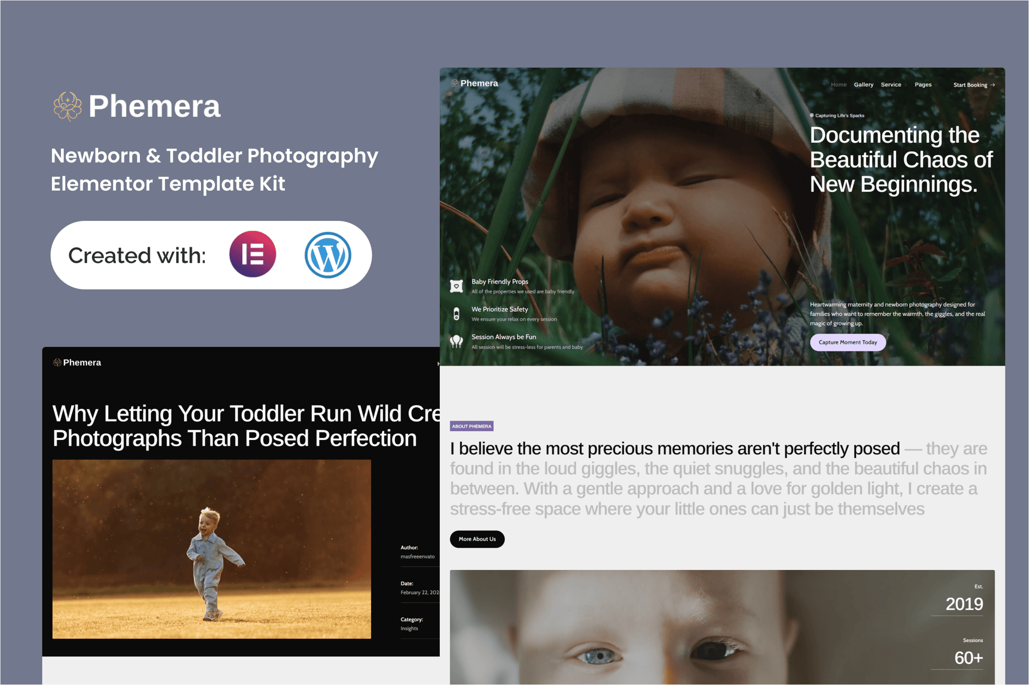 Phemera - Newborn & Toddler Photography Service Elementor Template — Elementor template kit cover