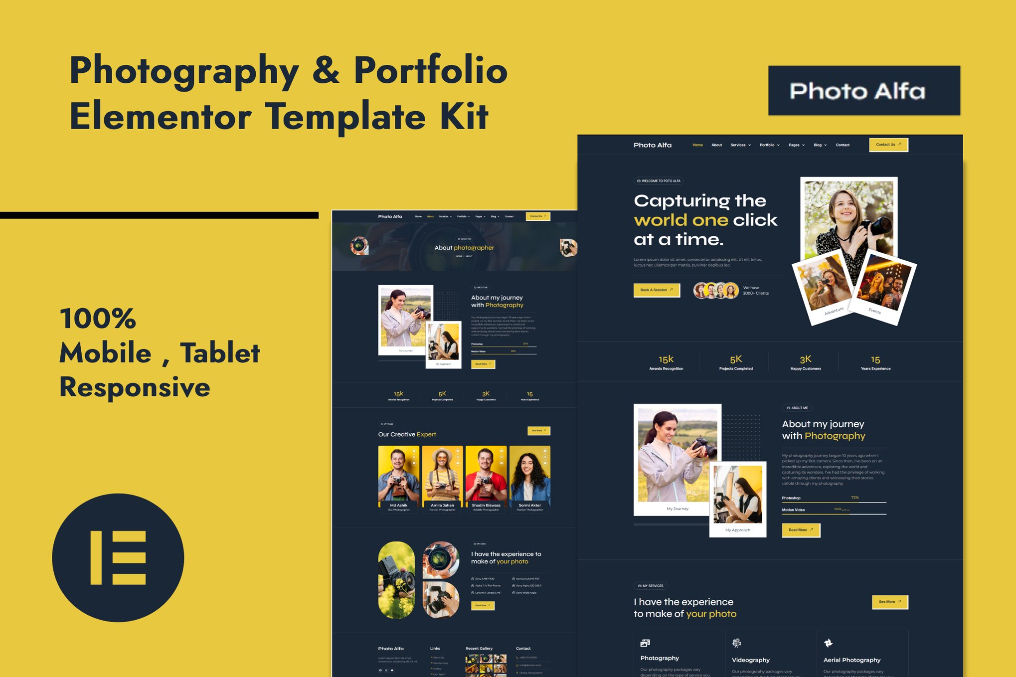 Photo Alfa - Photography & Portfolio Elementor Pro Elementor Template — Elementor template kit cover