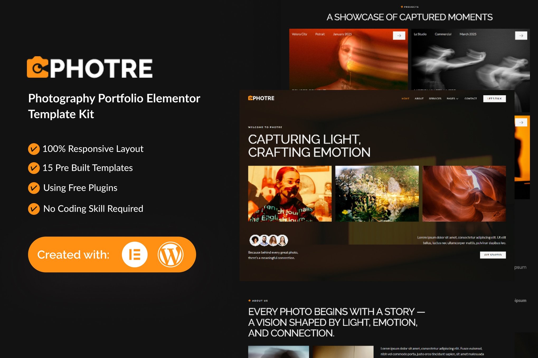 Photre - Photography Portfolio Elementor Template — Elementor template kit cover