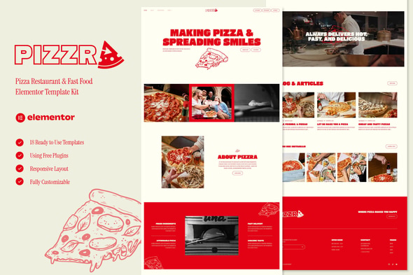 Pizzra - Pizza Restaurant & Fast Food Elementor Template — Elementor template kit cover