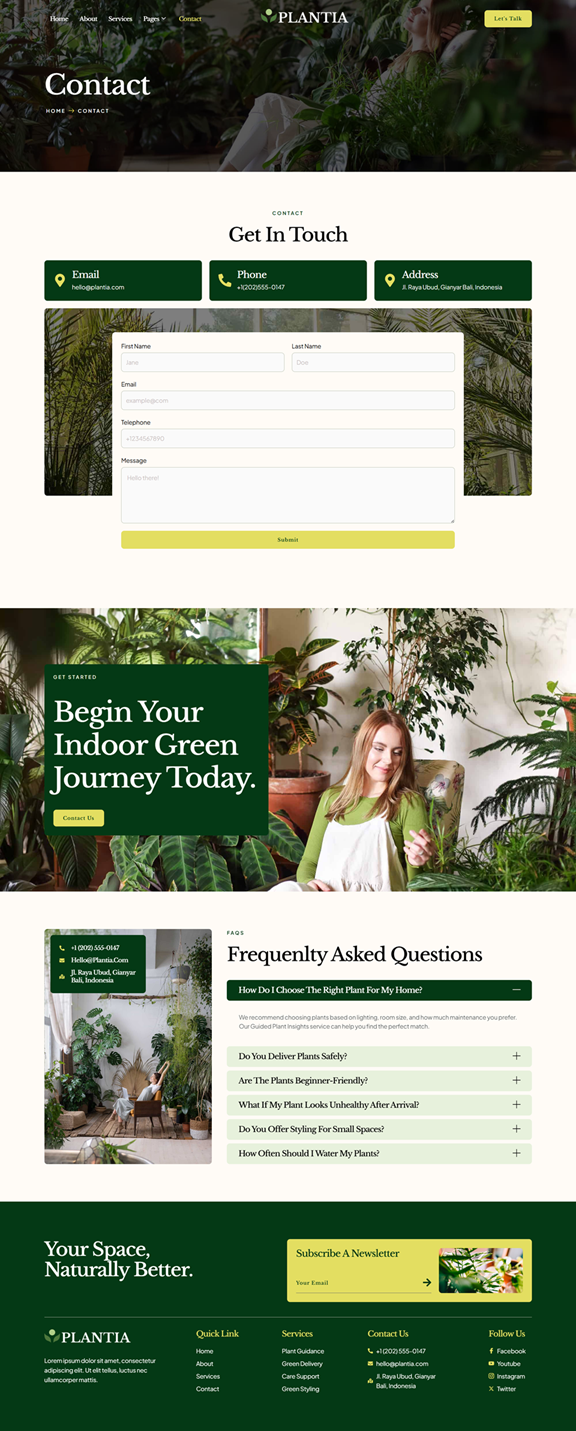 Contact — Plantia - Houseplants & Indoor Garden Elementor Template