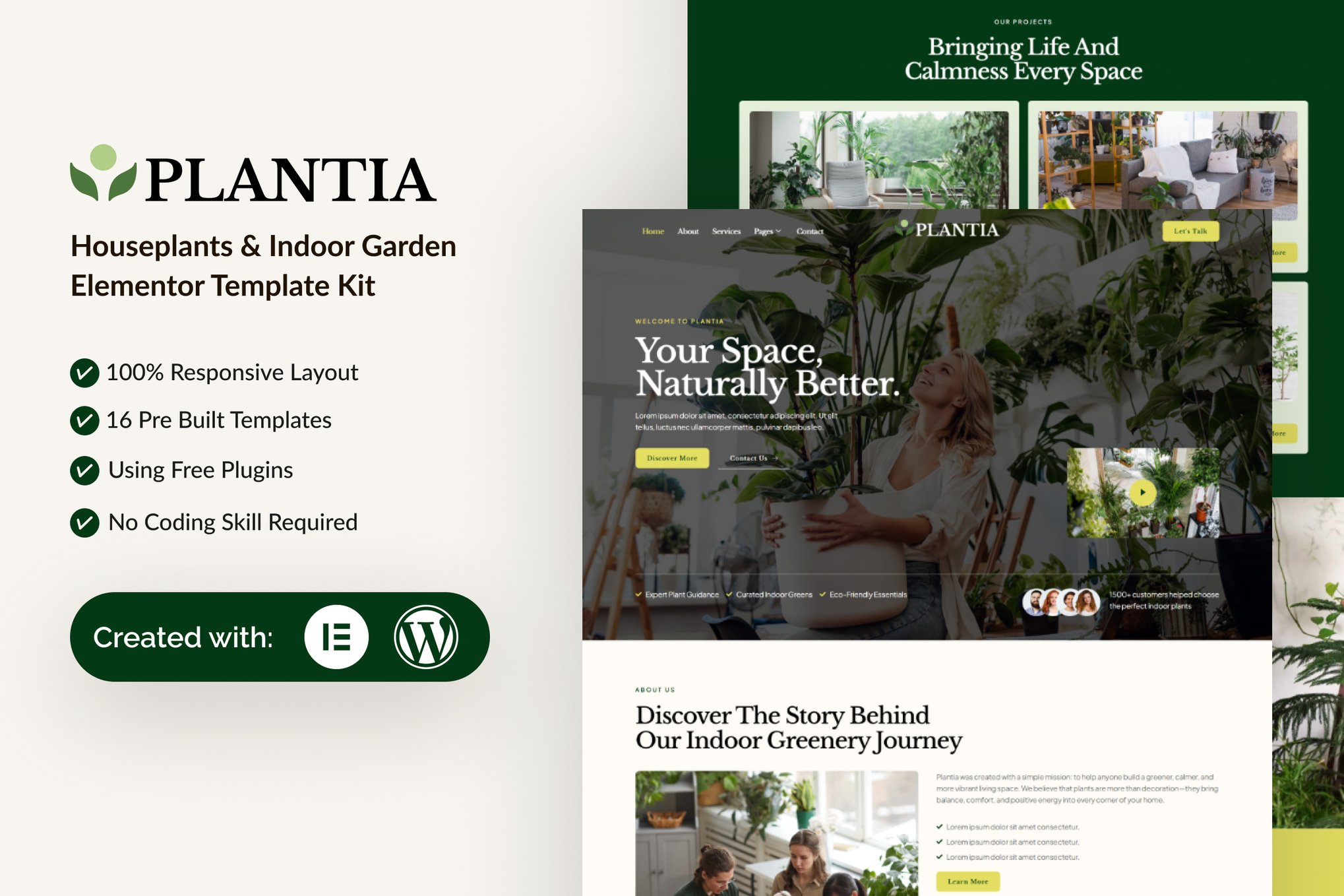 Plantia - Houseplants & Indoor Garden Elementor Template — Elementor template kit cover