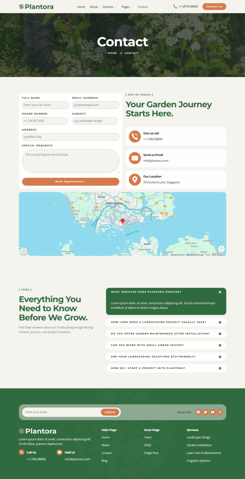 Contact — Plantora - Landscaping & Gardening Elementor Template