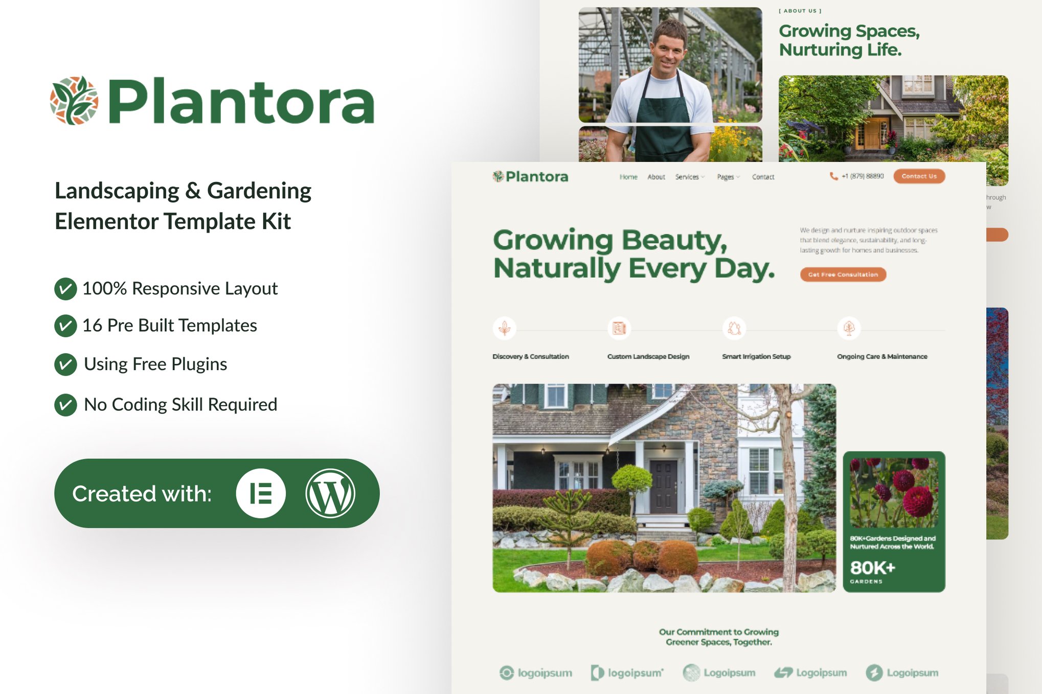 Plantora - Landscaping & Gardening Elementor Template — Elementor template kit cover