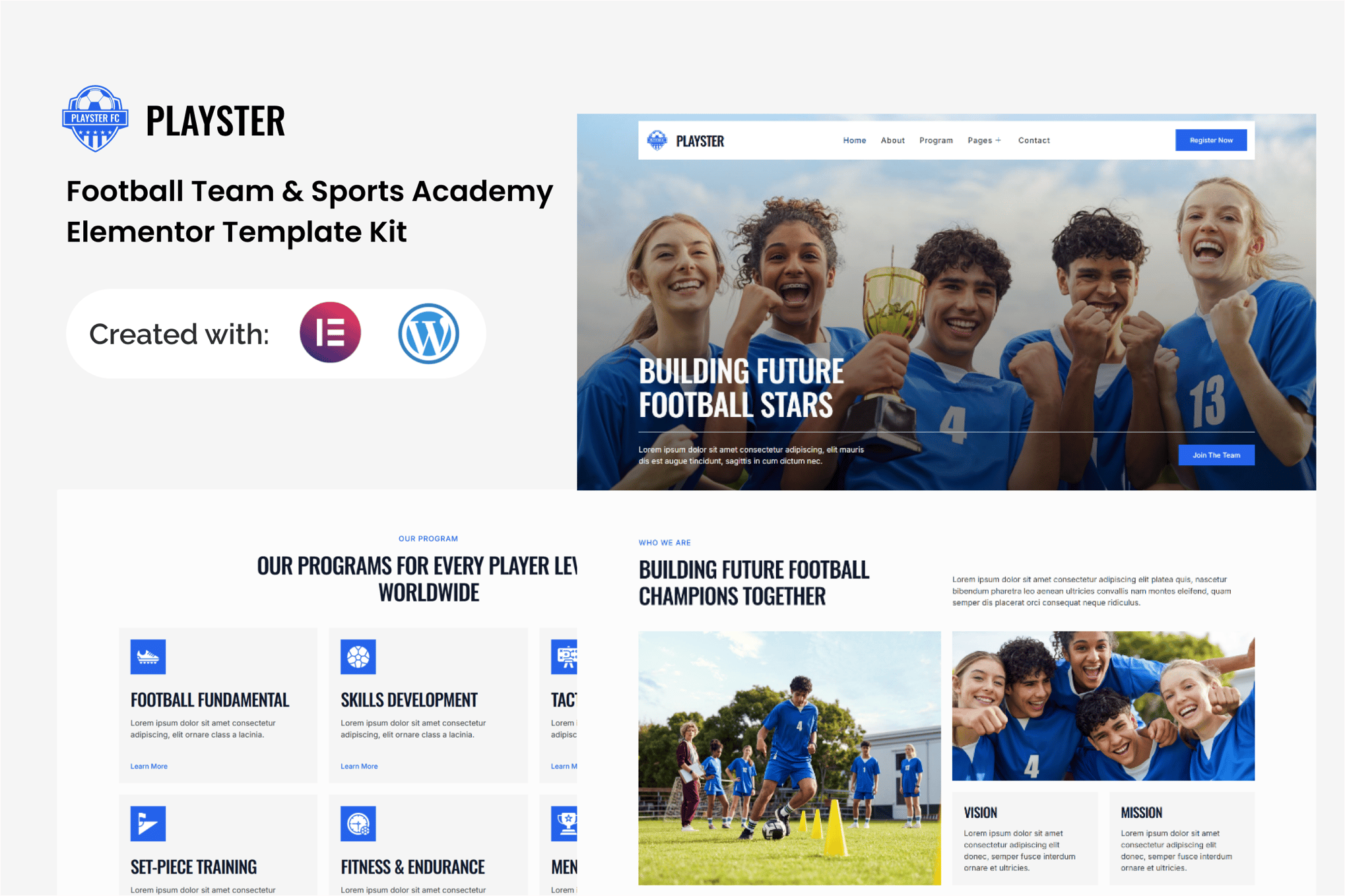 Playster - Football Team & Sports Academy Elementor Template — Elementor template kit cover