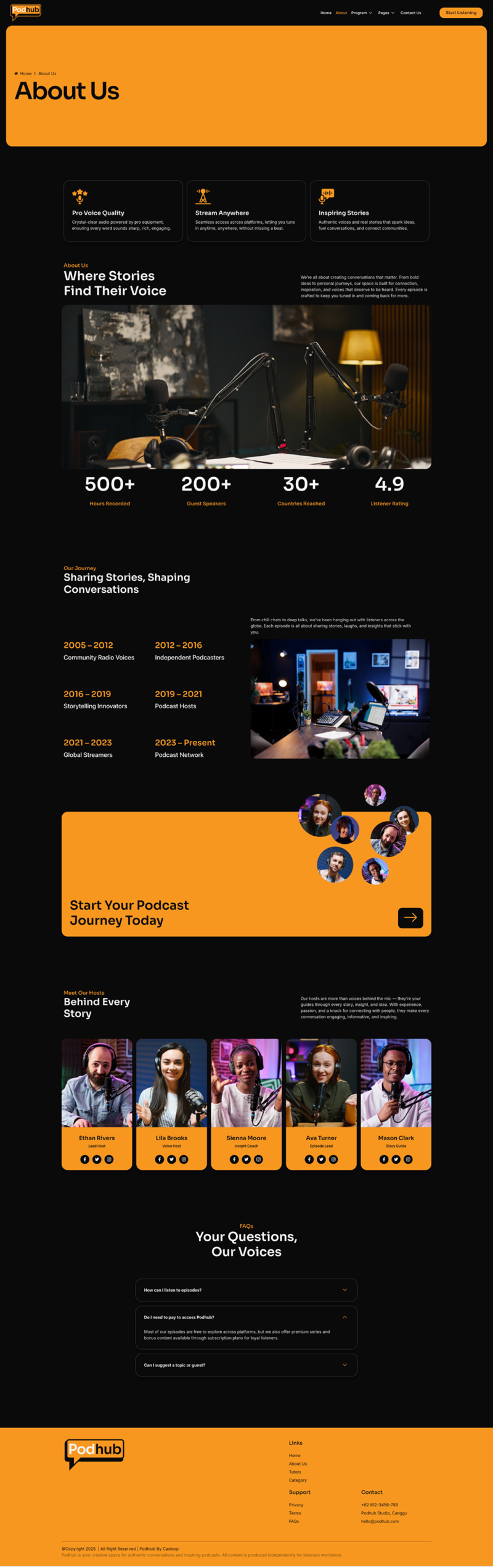 About — Podhub - Modern Dark Mode Podcast & Radio Streaming Elementor Template