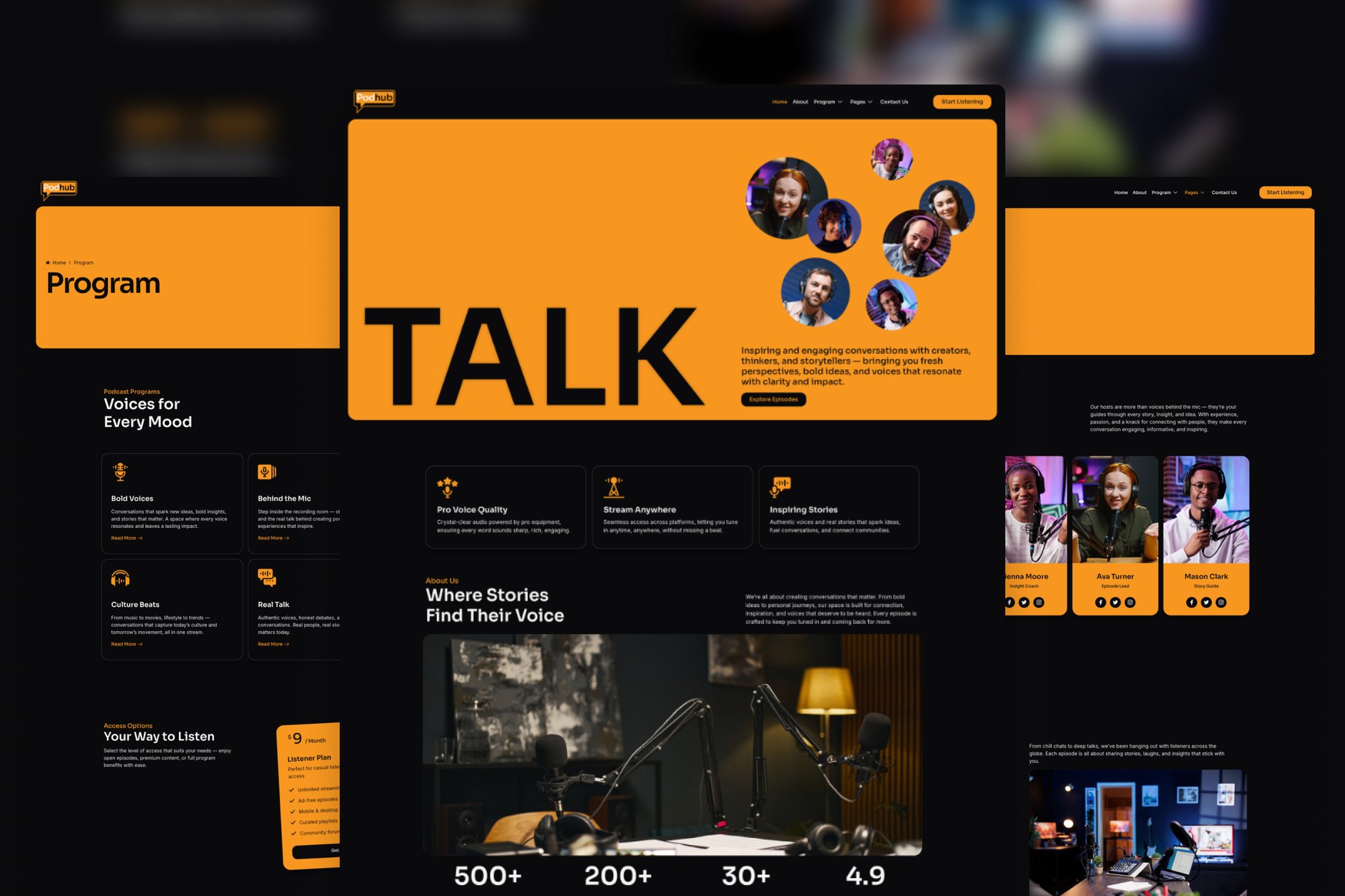 Podhub - Modern Dark Mode Podcast & Radio Streaming Elementor Template — Elementor template kit cover
