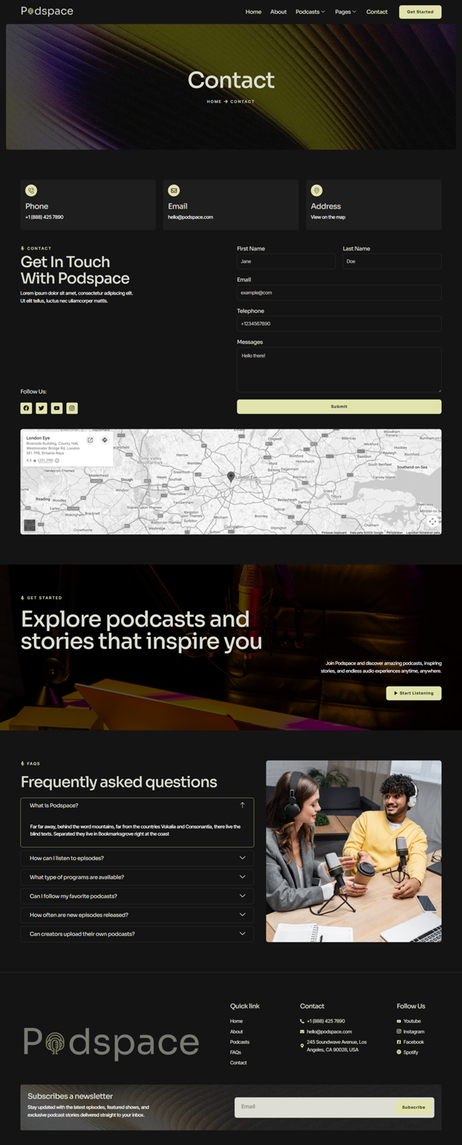 Contact — Podspace - Radio & Podcast Station Elementor Template