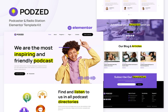 Podzed - Podcaster & Radio Station Elementor Template — Elementor template kit cover