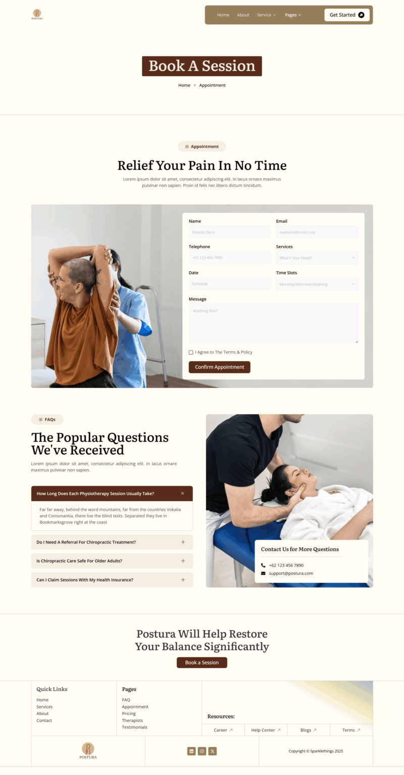 Appointment — Postura - Physiotherapy & Chiropractic Elementor Template