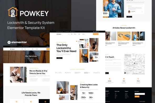 Powkey - Locksmith & Security System Elementor Template — Elementor template kit cover