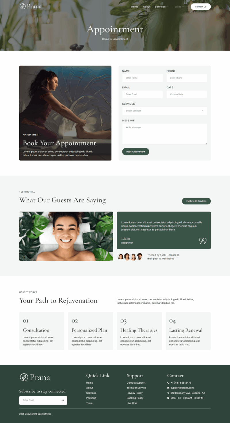 Appointment — Prana - Ayurveda Treatment & Spa Elementor Template