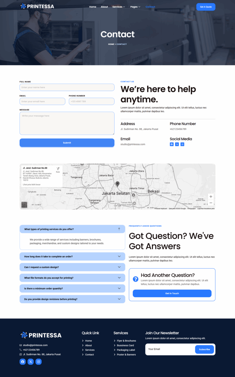 Contact — Printesa - Printing Services Elementor Template