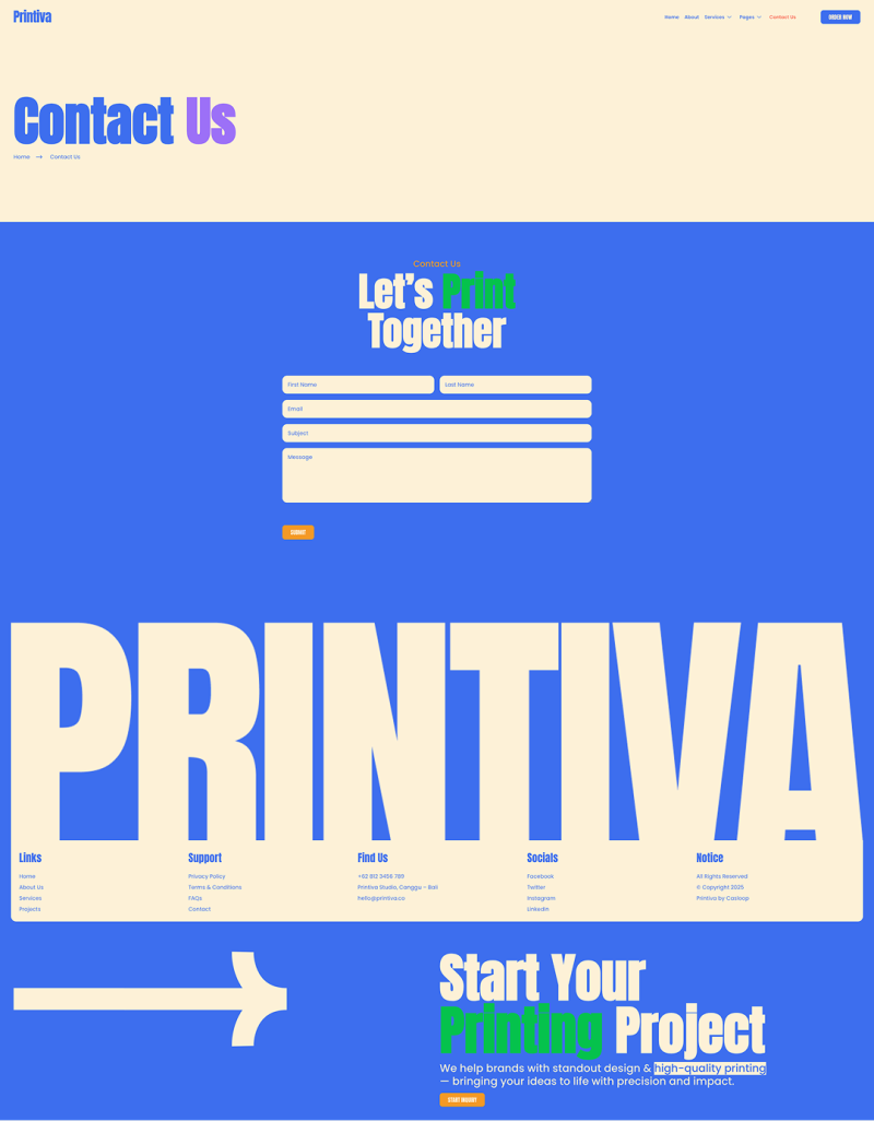 Contact Us — Printiva - Modern Colorful Printing Service Company Elementor Template
