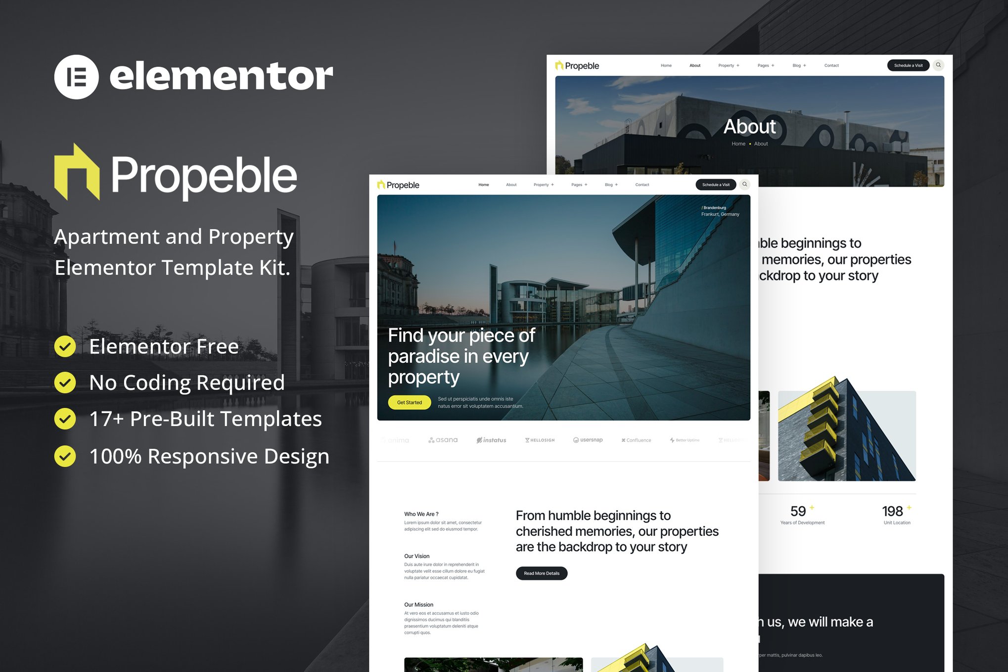 Propeble - Apartment & Property Elementor Template — Elementor template kit cover
