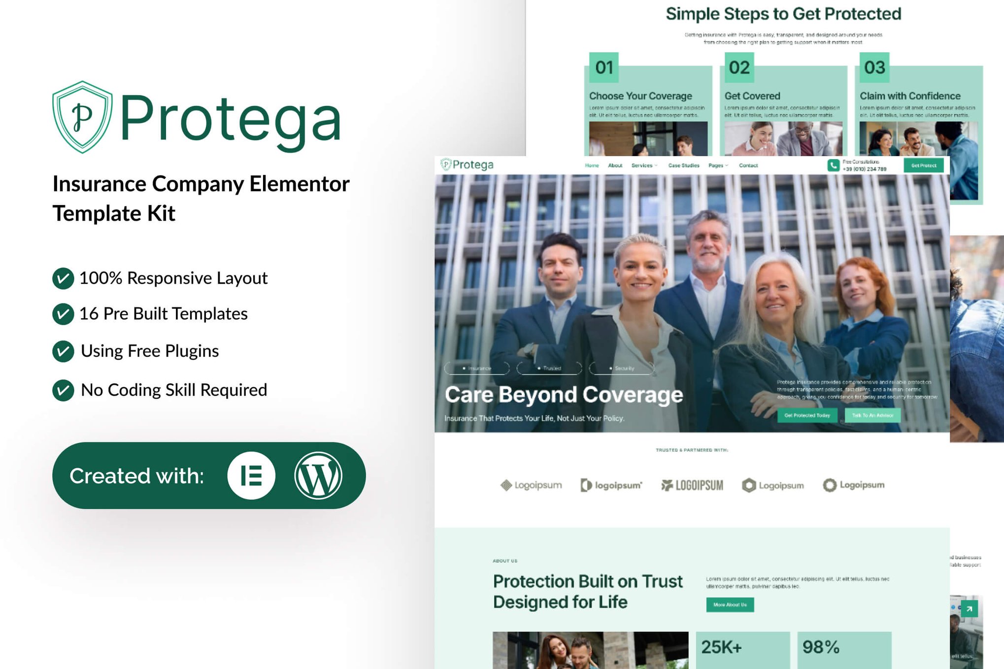 Protega - Insurance Company Elementor Template — Elementor template kit cover