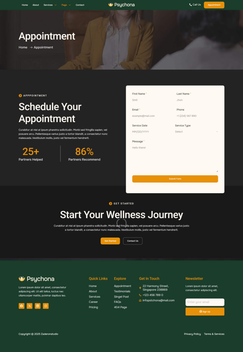 Appointment — Psychona - Psychologist & Mental Health Elementor Template