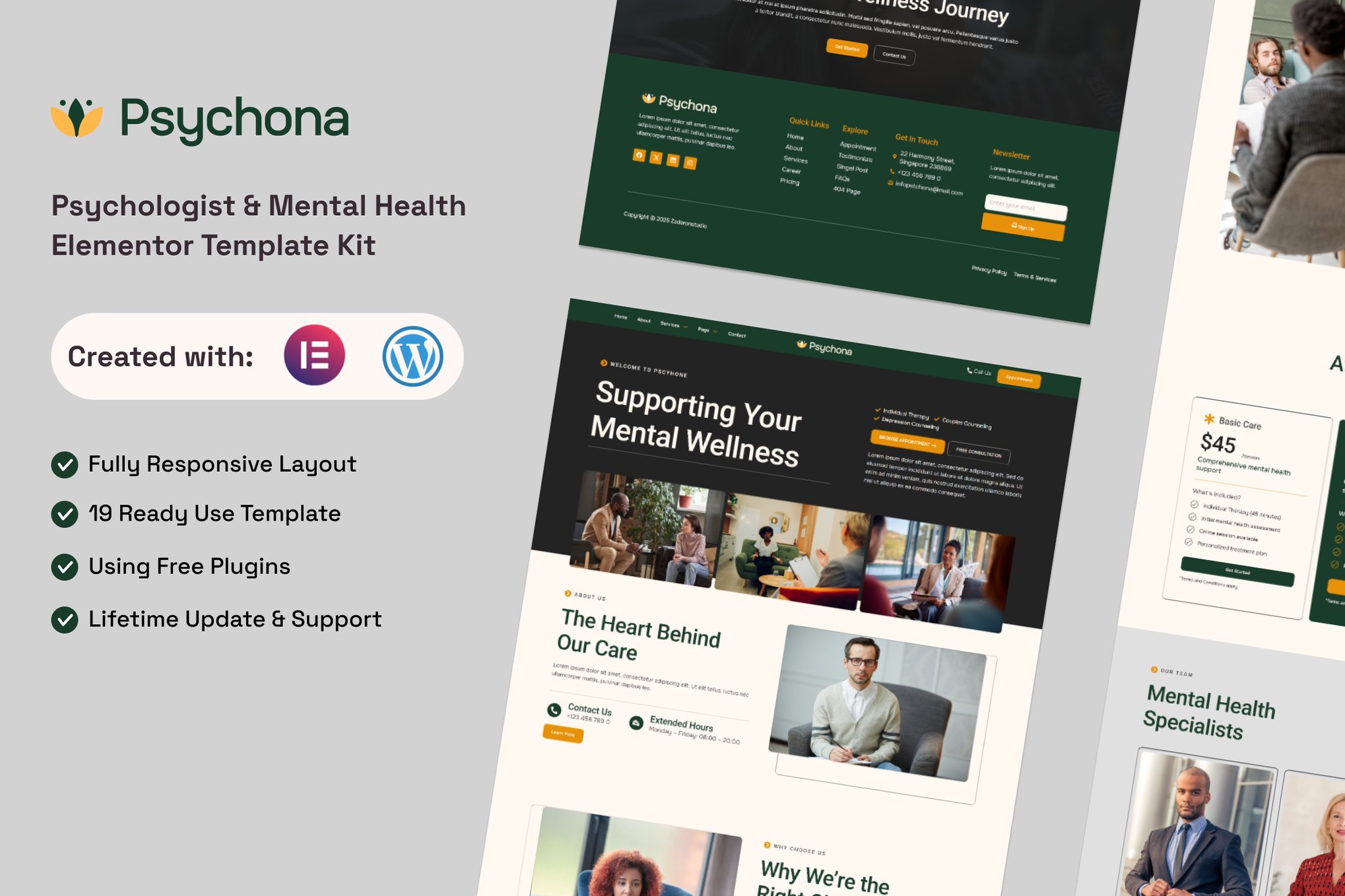 Psychona - Psychologist & Mental Health Elementor Template — Elementor template kit cover