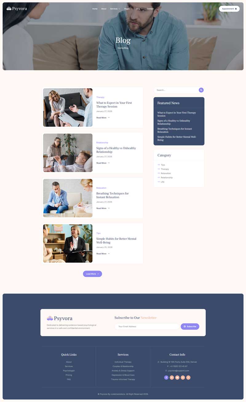 Blog — Psyvora - Psychologist & Mental Health Elementor Template