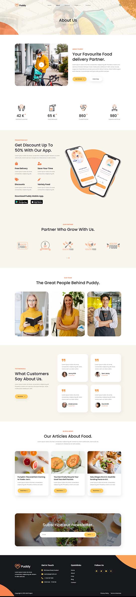 About — Puddy - Food Delivery App Elementor Template