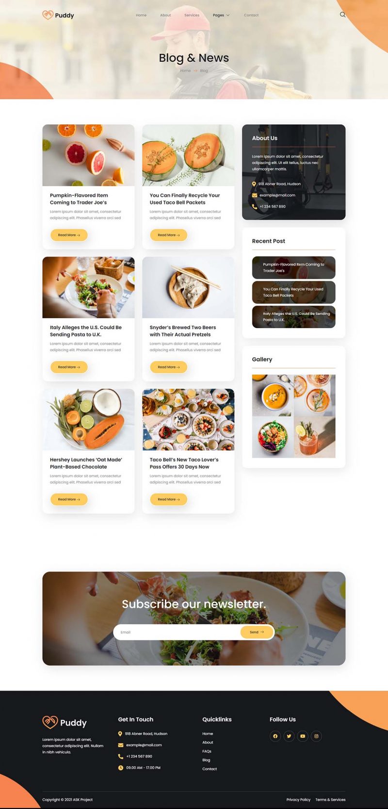 Blog — Puddy - Food Delivery App Elementor Template