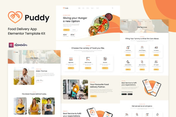 Puddy - Food Delivery App Elementor Template — Elementor template kit cover