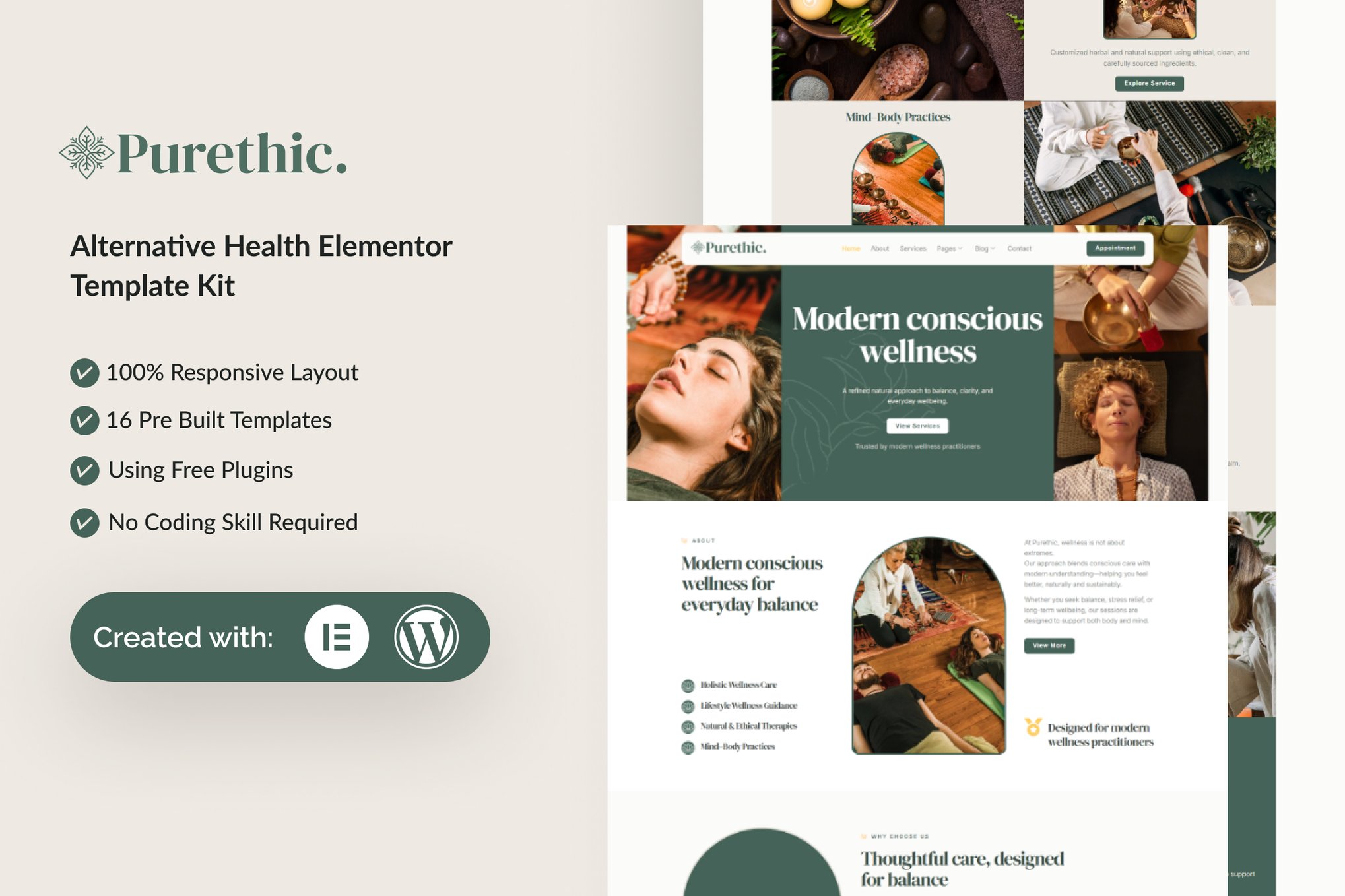 Purethic - Alternative Health Elementor Template — Elementor template kit cover