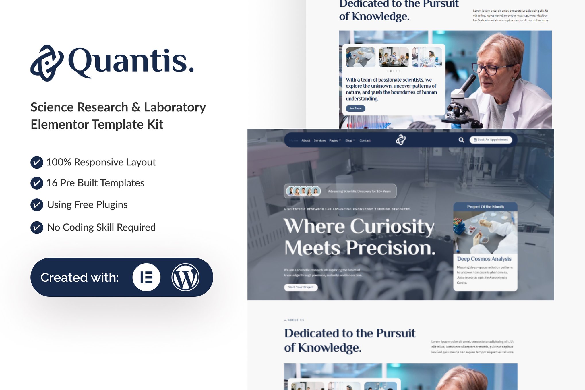 Quantis - Science Research & Laboratory Elementor Template — Elementor template kit cover