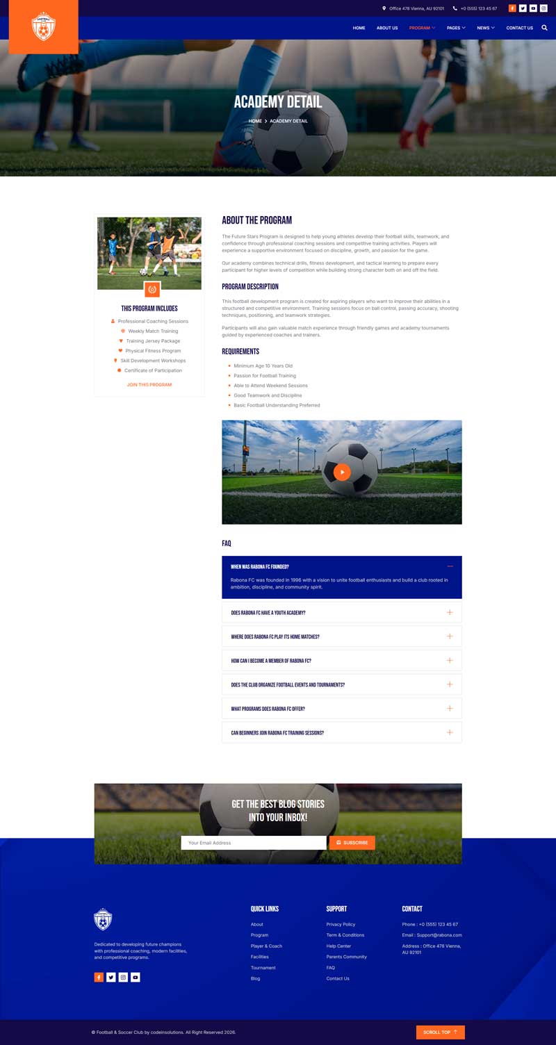 Academy Detail — Rabona - Football & Soccer Club Elementor Template
