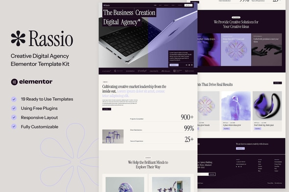 Rassio - Creative Digital Agency Elementor Template — Elementor template kit cover